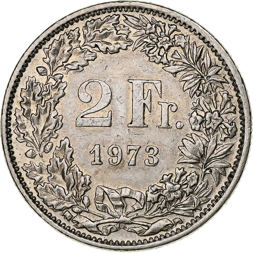 Switzerland, 2 Francs, 1973, Bern, EF(40-45), Copper-nickel, KM:21a.1