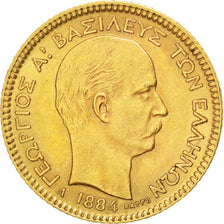 GREECE, 20 Drachmai, 1884, Paris, KM #56, EF(40-45), Gold, 6.42