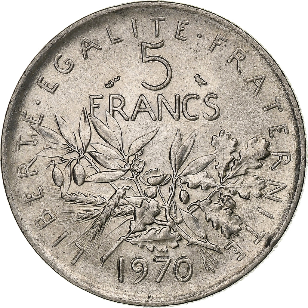 France, 5 Francs, Semeuse, 1970, Paris, Nickel Clad Copper-Nickel, TTB
