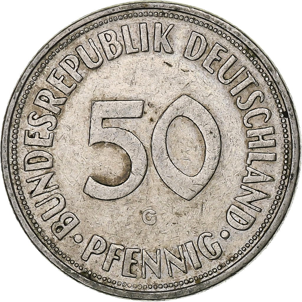 Federale Duitse Republiek, 50 Pfennig, 1950, Karlsruhe, FR+, Cupro-nikkel