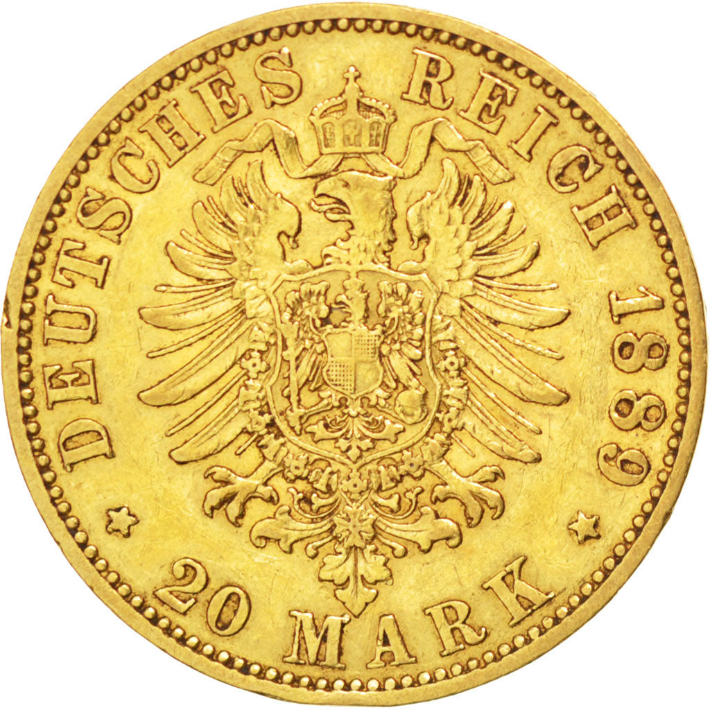 German States, 20 Mark, 1889, Berlin, KM #516, EF(40-45), Gold, 7.91