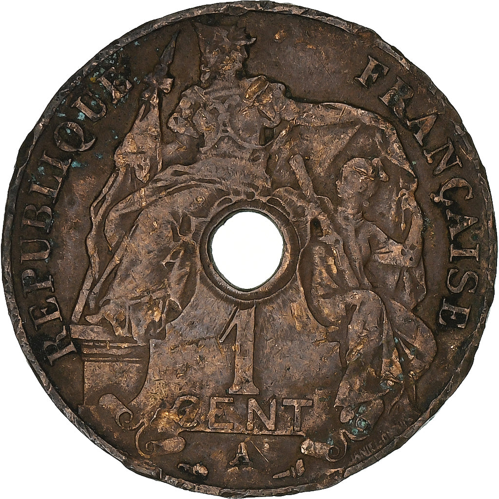 FRENCH INDO-CHINA, Cent, 1919, Paris, VF(20-25), Bronze, KM:12.1