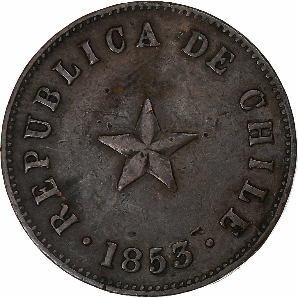 Chile, 1/2 Centavo, 1853, EF(40-45), Copper, KM:126