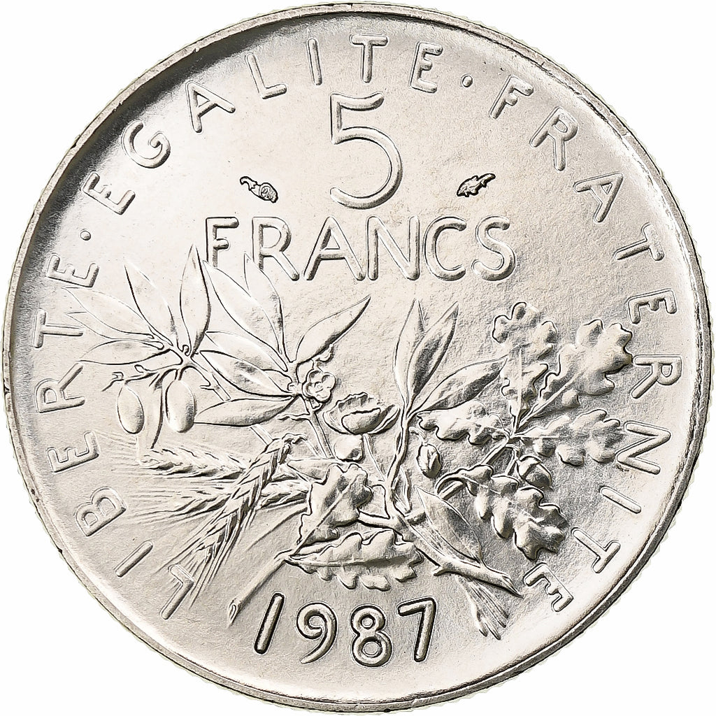 Francja, 5 Francs, Semeuse, 1987, Paris, FDC, Nikiel powlekany miedzią i