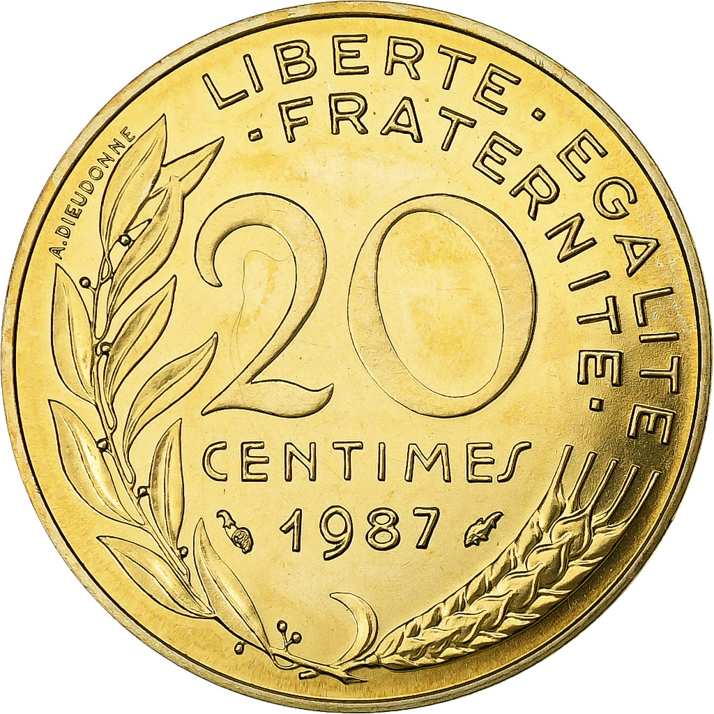 Frankreich, 20 Centimes, Marianne, 1987, Paris, FDC, Aluminum-Bronze, STGL