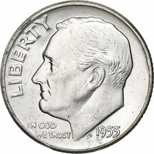 United States, Dime, Roosevelt Dime, 1955, U.S. Mint, BU, Silver, MS(63), KM:195