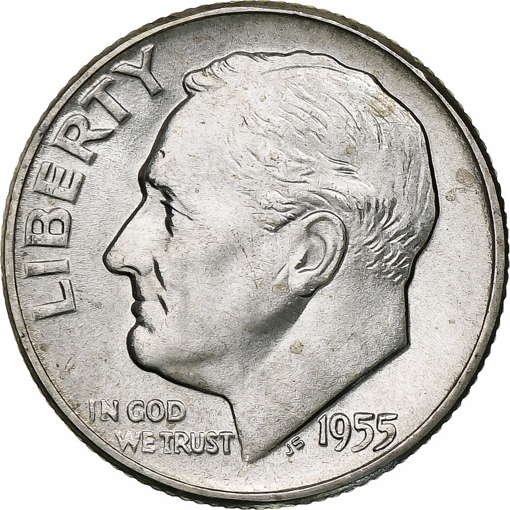 États-Unis, Dime, Roosevelt Dime, 1955, U.S. Mint, BU, Argent, SPL, KM:195