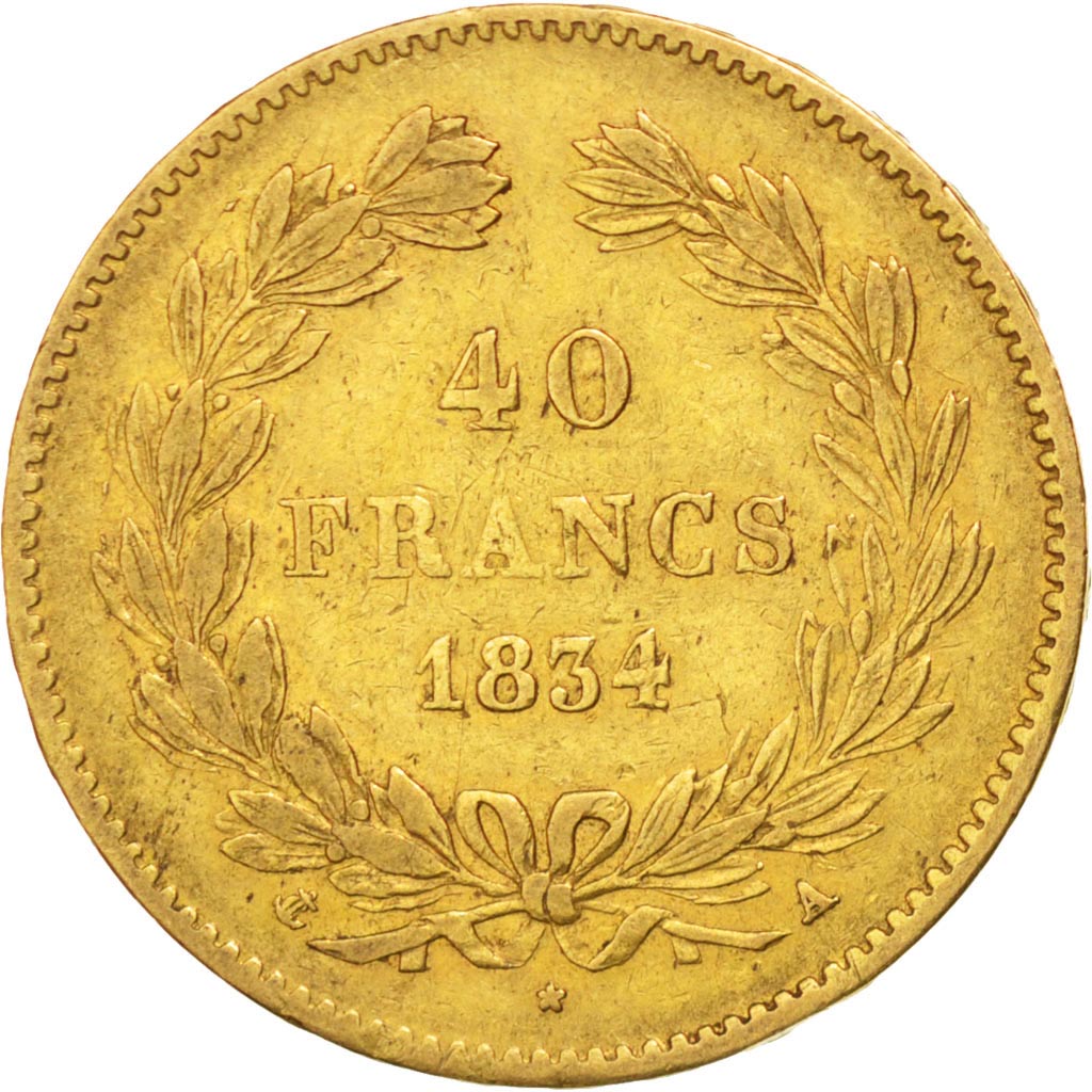 FRANCE, Louis-Philippe, 40 Francs, 1834, Paris, KM #747.1, EF(40-45), Gold,...