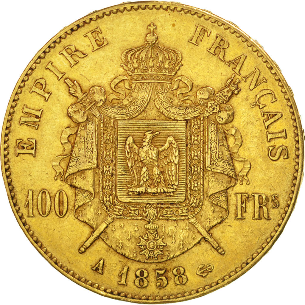 Francia, Napoleon III, Napoléon III, 100 Francs, 1858, Paris, BB, Oro, KM:78...