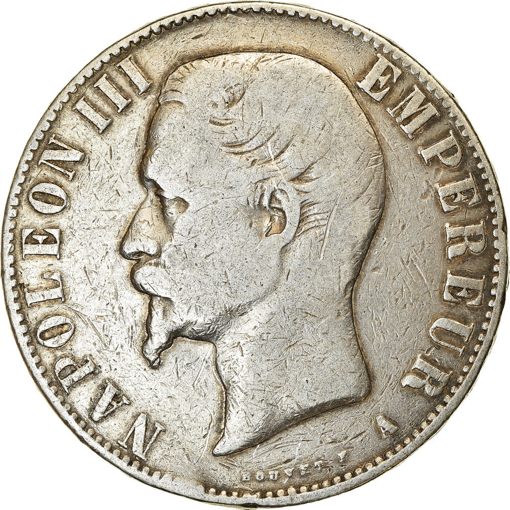 Moneda, Francia, Napoleon III, Napoléon III, 5 Francs, 1856, Paris, BC+, Plata