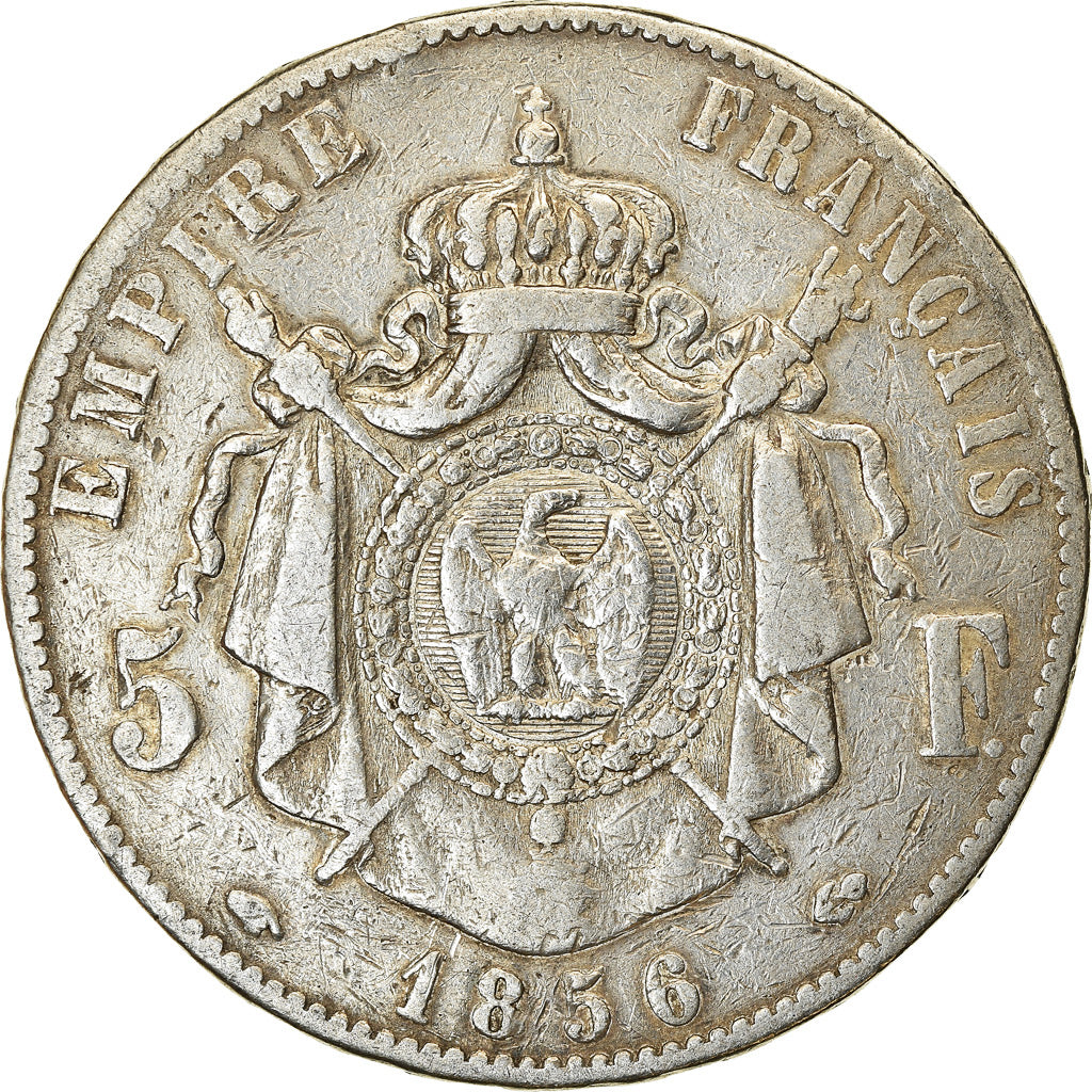 Moneda, Francia, Napoleon III, Napoléon III, 5 Francs, 1856, Paris, BC+, Plata