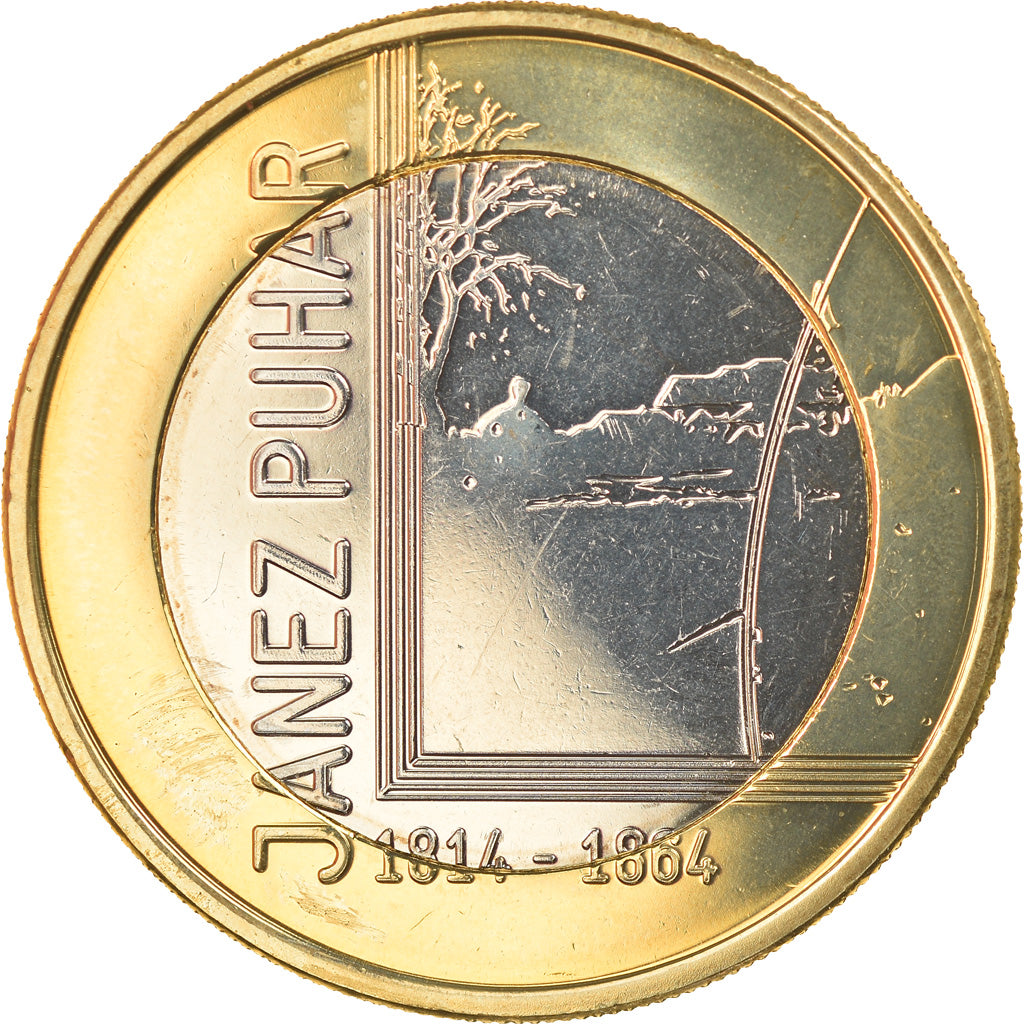 Slovenia, 3 Euro, Janez Puhar, 2014, MS(63), Bi-Metallic