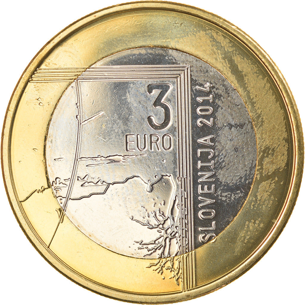 Slovenia, 3 Euro, Janez Puhar, 2014, MS(63), Bi-Metallic