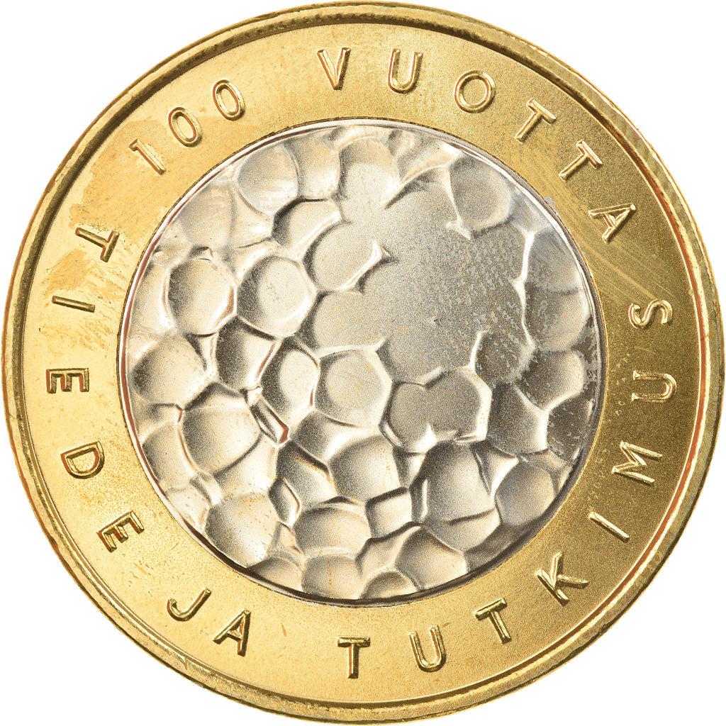 Finland, 5 Euro, SCIENCE AND RESEARCH, 2008, Vantaa, MS(65-70), Bi-Metallic