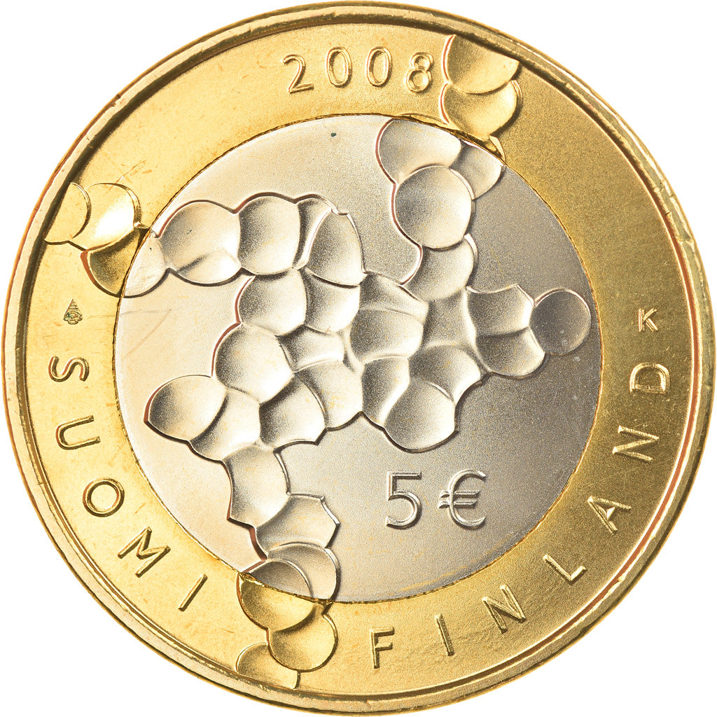 Finland, 5 Euro, SCIENCE AND RESEARCH, 2008, Vantaa, MS(65-70), Bi-Metallic