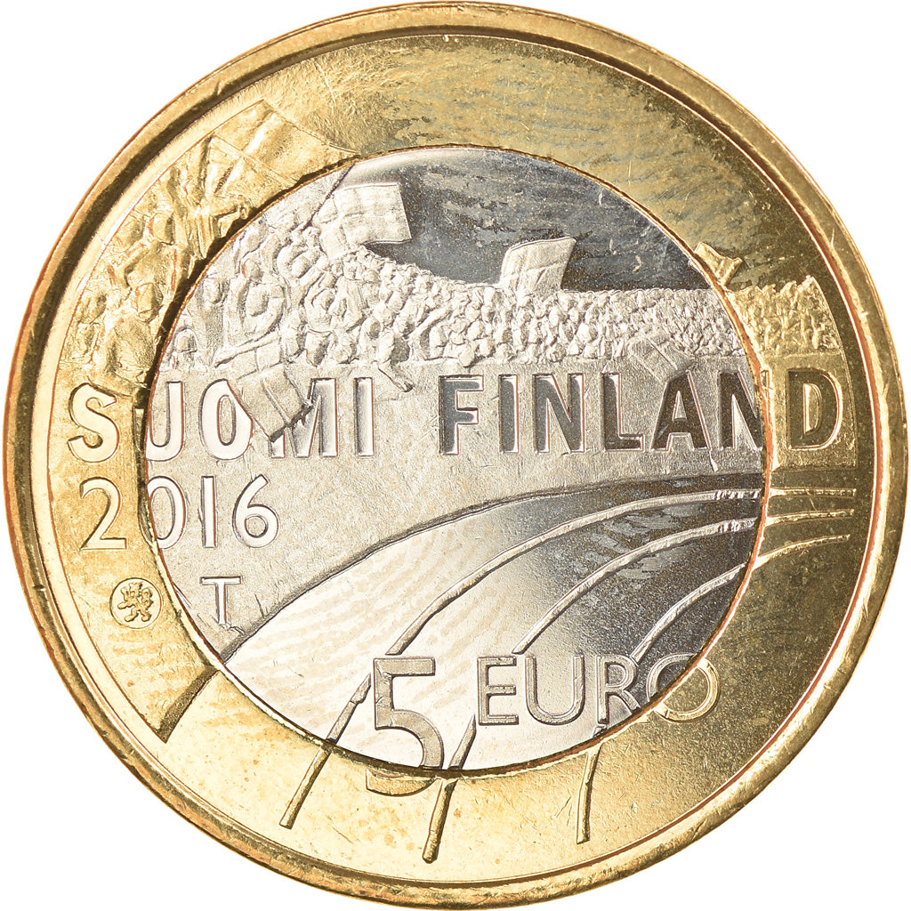 Finland, 5 Euro, Ice Hockey, 2016, MS(63), Bi-Metallic