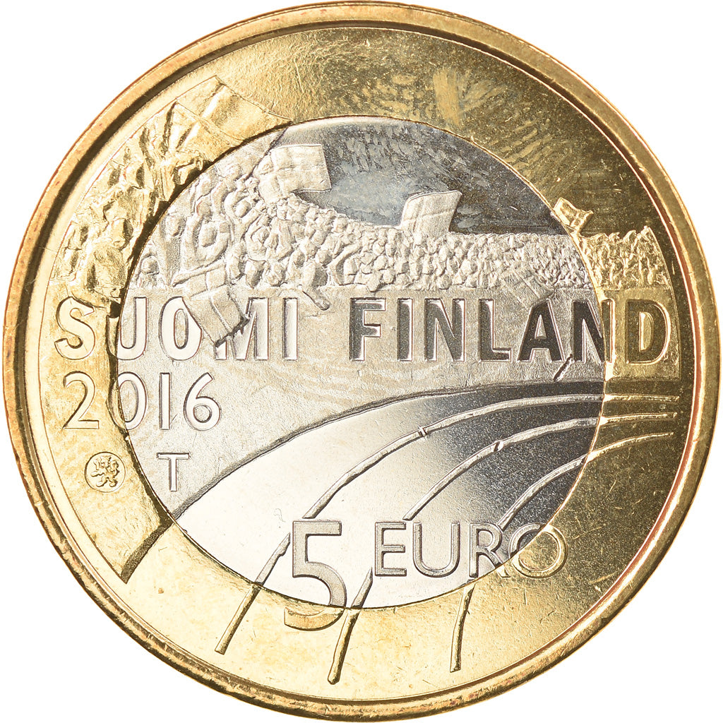 Finland, 5 Euro, Ice Hockey, 2016, MS(63), Bi-Metallic