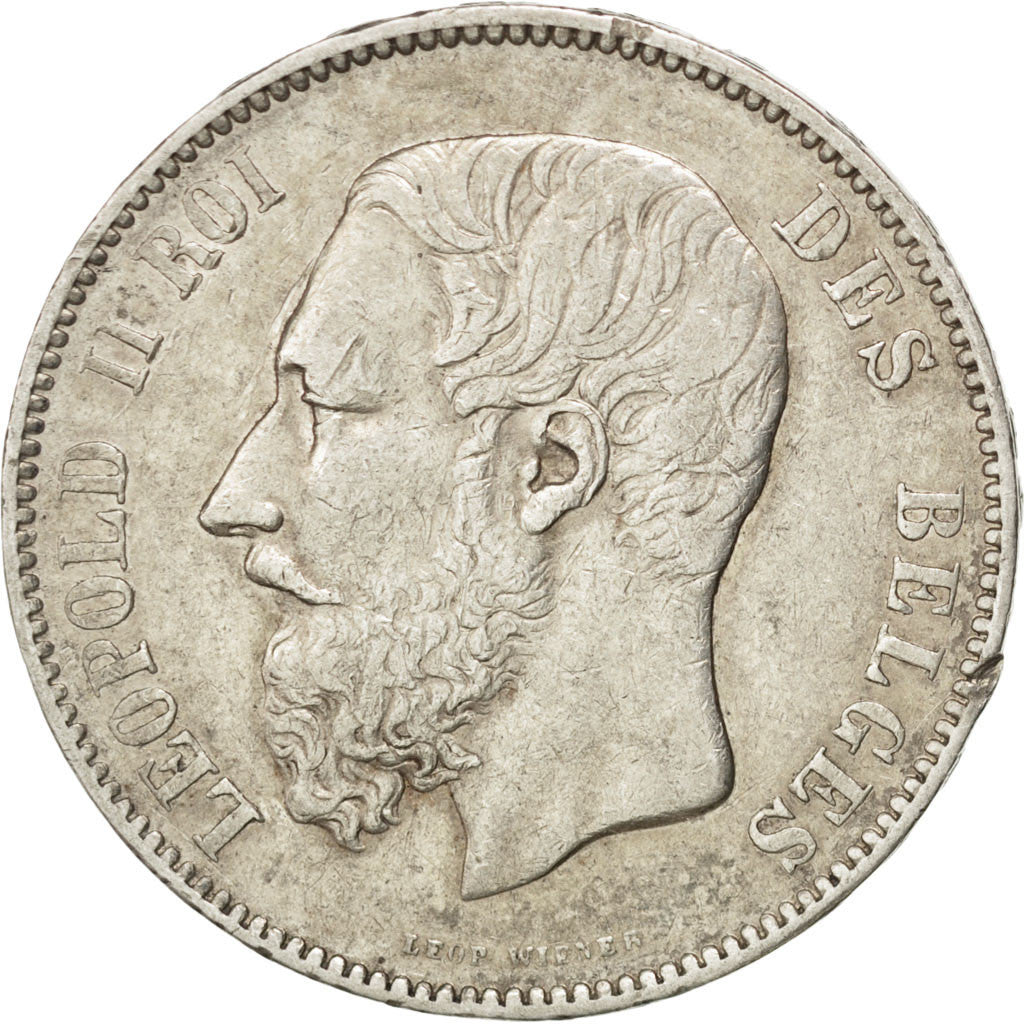 BELGIUM, 5 Francs, 5 Frank, 1874, KM #24, EF(40-45), Silver, 24.88
