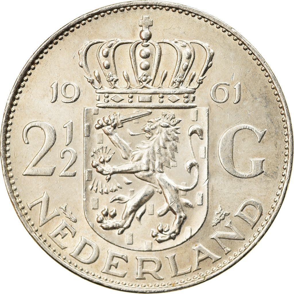Moeda, Países Baixos, Juliana, 2-1/2 Gulden, 1961, AU(50-53), Prata, KM:185