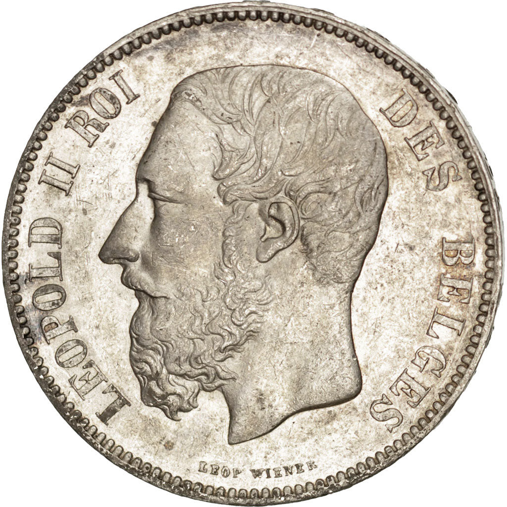 BELGIUM, 5 Francs, 5 Frank, 1876, KM #24, AU(50-53), Silver, 24.89