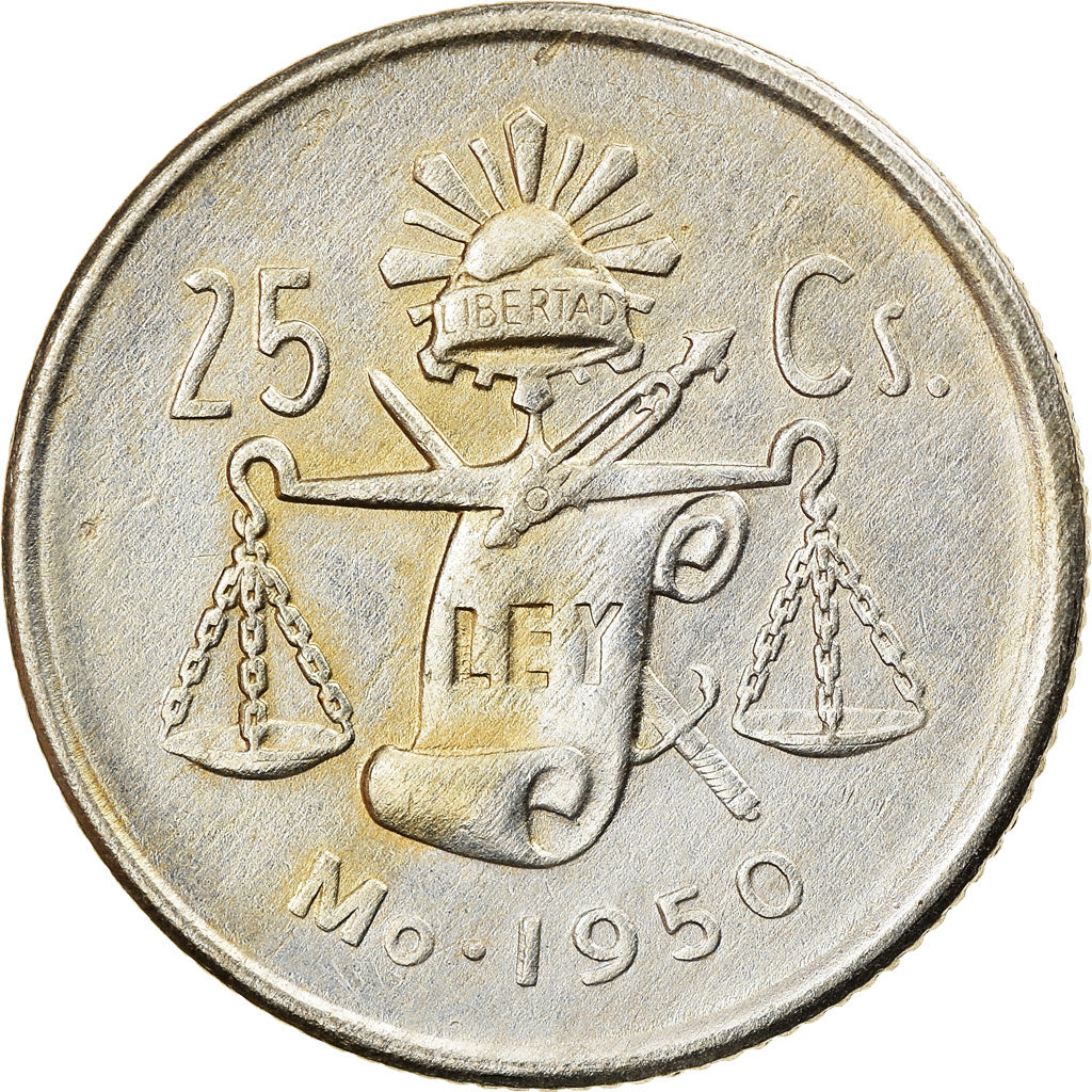 Moneda, México, 25 Centavos, 1950, Mexico City, EBC, Plata, KM:443