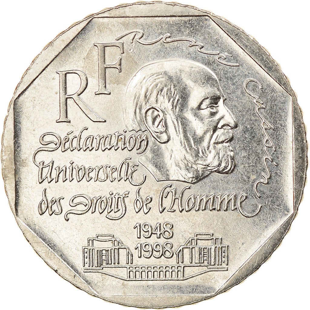 Coin, France, René Cassin, 2 Francs, 1998, AU(50-53), Nickel, KM:1213