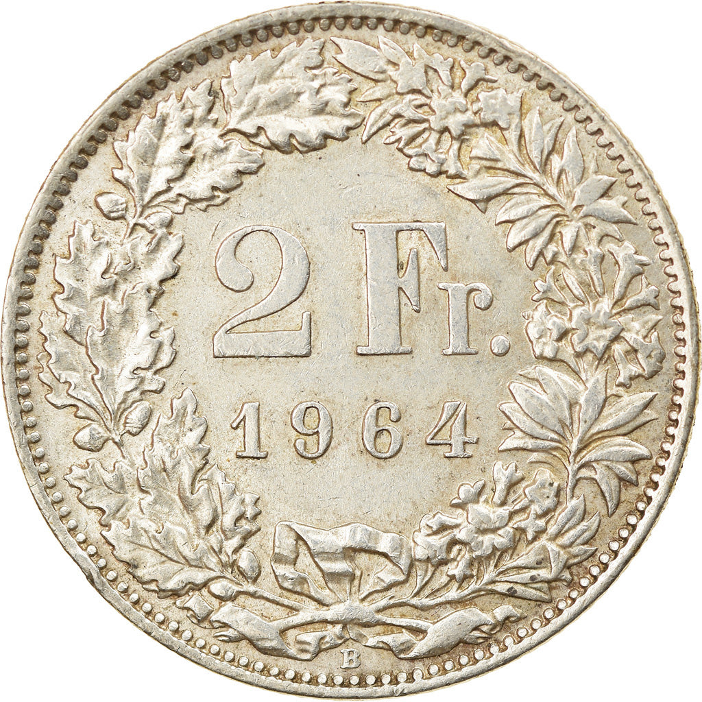 Coin, Switzerland, 2 Francs, 1964, Bern, VF(30-35), Silver, KM:21