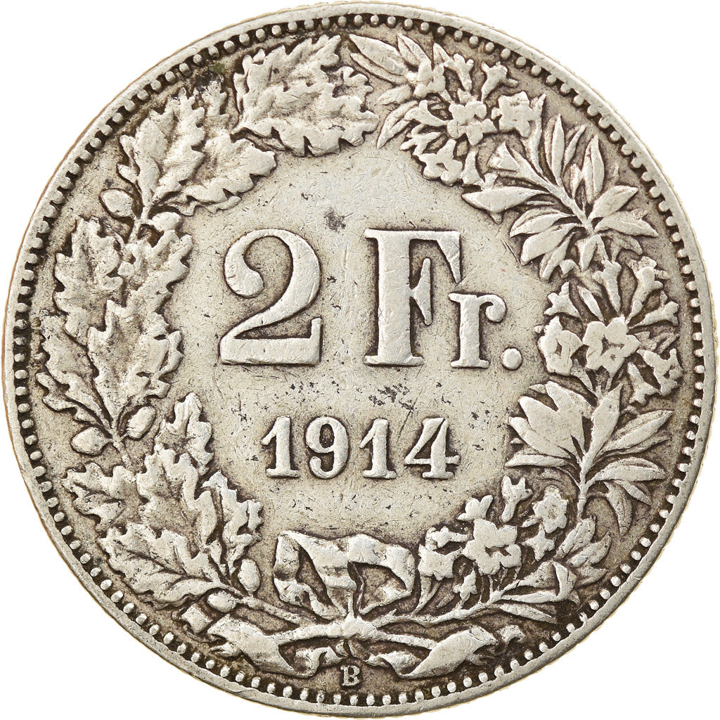 Coin, Switzerland, 2 Francs, 1914, Bern, VF(30-35), Silver, KM:21