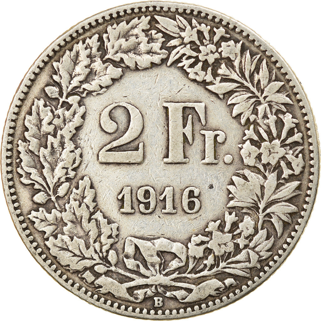 Coin, Switzerland, 2 Francs, 1916, Bern, VF(30-35), Silver, KM:21