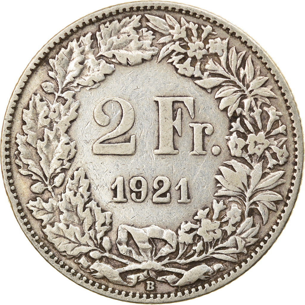 Coin, Switzerland, 2 Francs, 1921, Bern, VF(20-25), Silver, KM:21