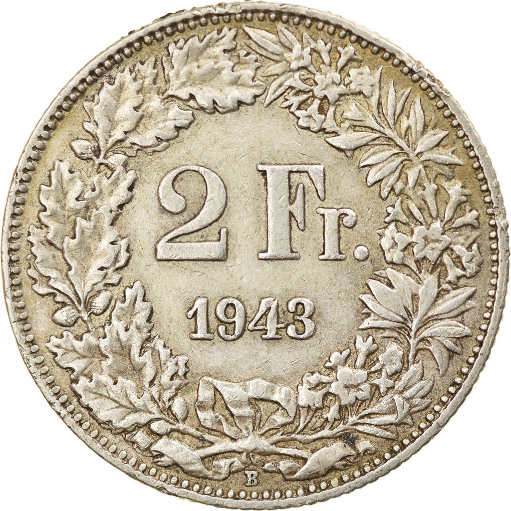 Coin, Switzerland, 2 Francs, 1943, Bern, VF(30-35), Silver, KM:21