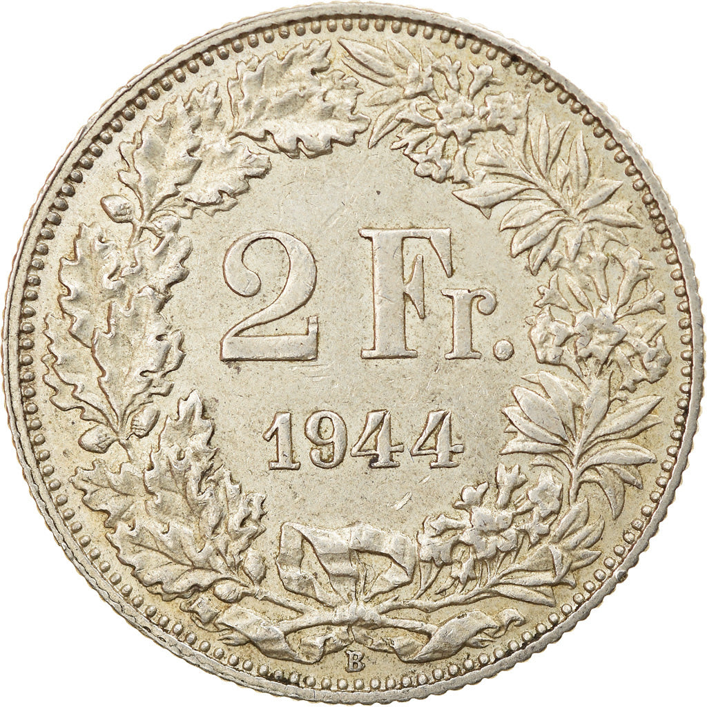 Coin, Switzerland, 2 Francs, 1944, Bern, VF(30-35), Silver, KM:21