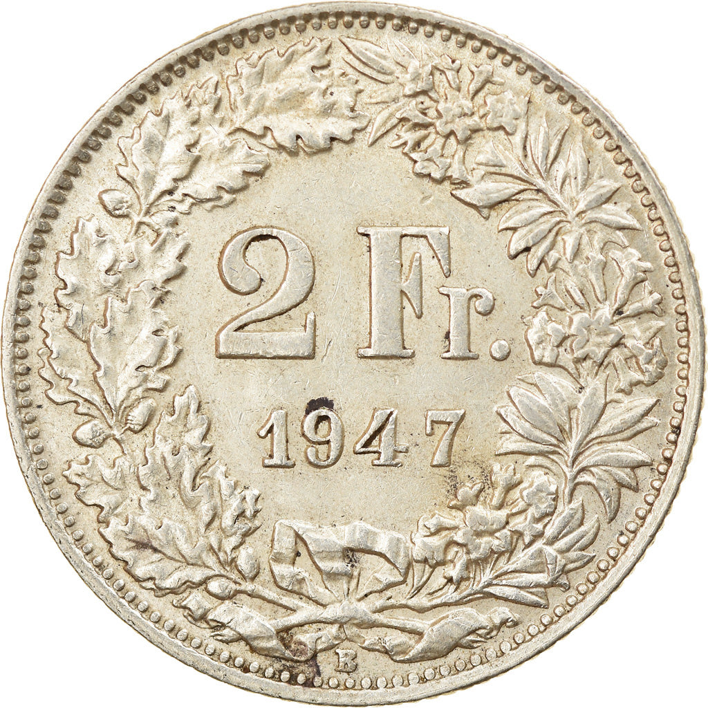 Moneda, Suiza, 2 Francs, 1947, Bern, BC+, Plata, KM:21