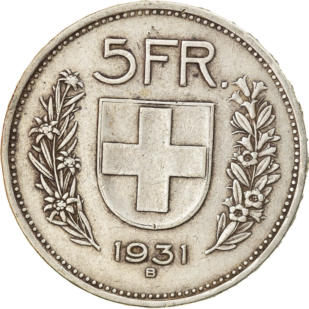 Coin, Switzerland, 5 Francs, 1931, Bern, VF(30-35), Silver, KM:40
