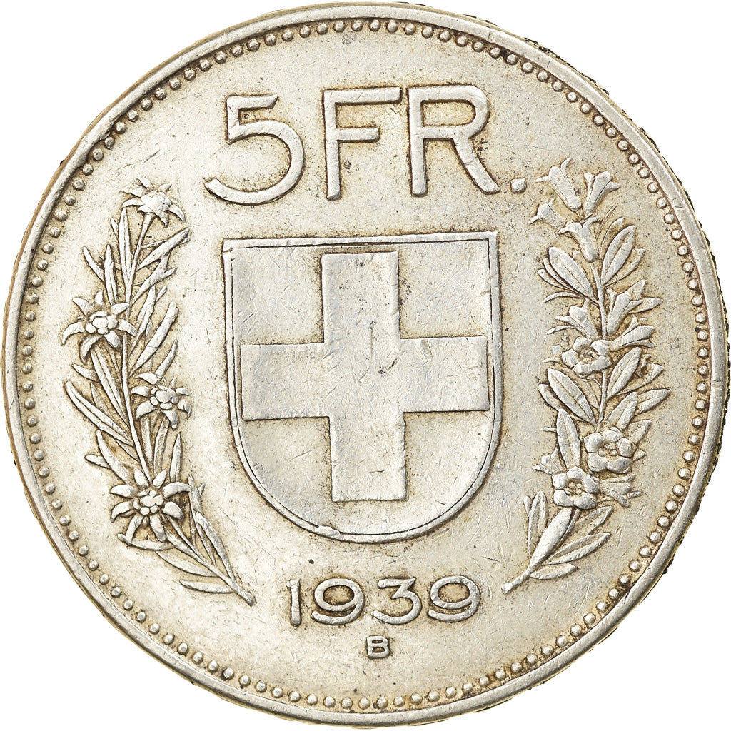 Coin, Switzerland, 5 Francs, 1939, Bern, EF(40-45), Silver, KM:40
