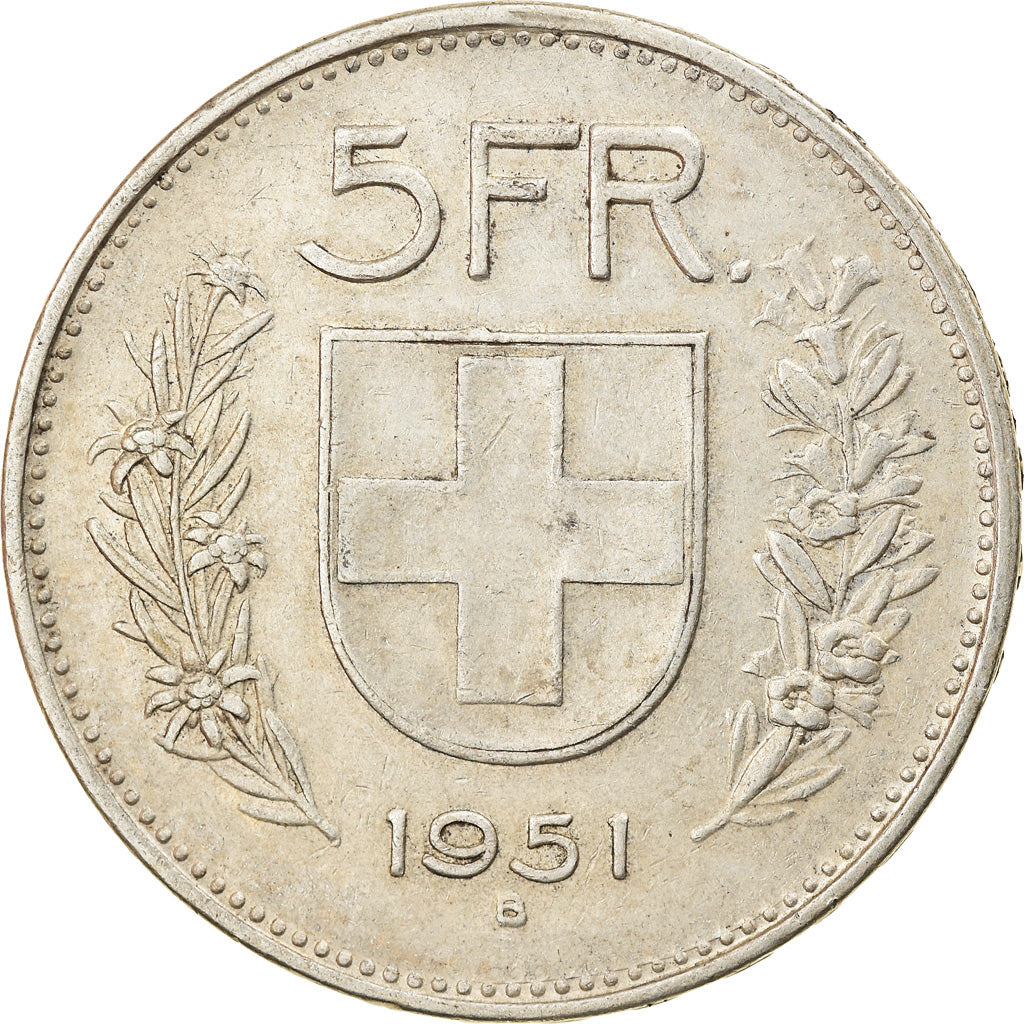 Coin, Switzerland, 5 Francs, 1951, Bern, EF(40-45), Silver, KM:40