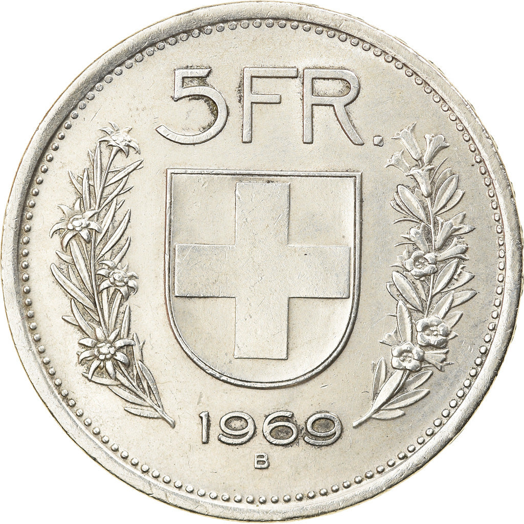 Coin, Switzerland, 5 Francs, 1969, Bern, AU(55-58), Silver, KM:40