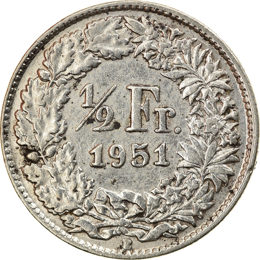 Coin, Switzerland, 1/2 Franc, 1951, Bern, EF(40-45), Silver, KM:23