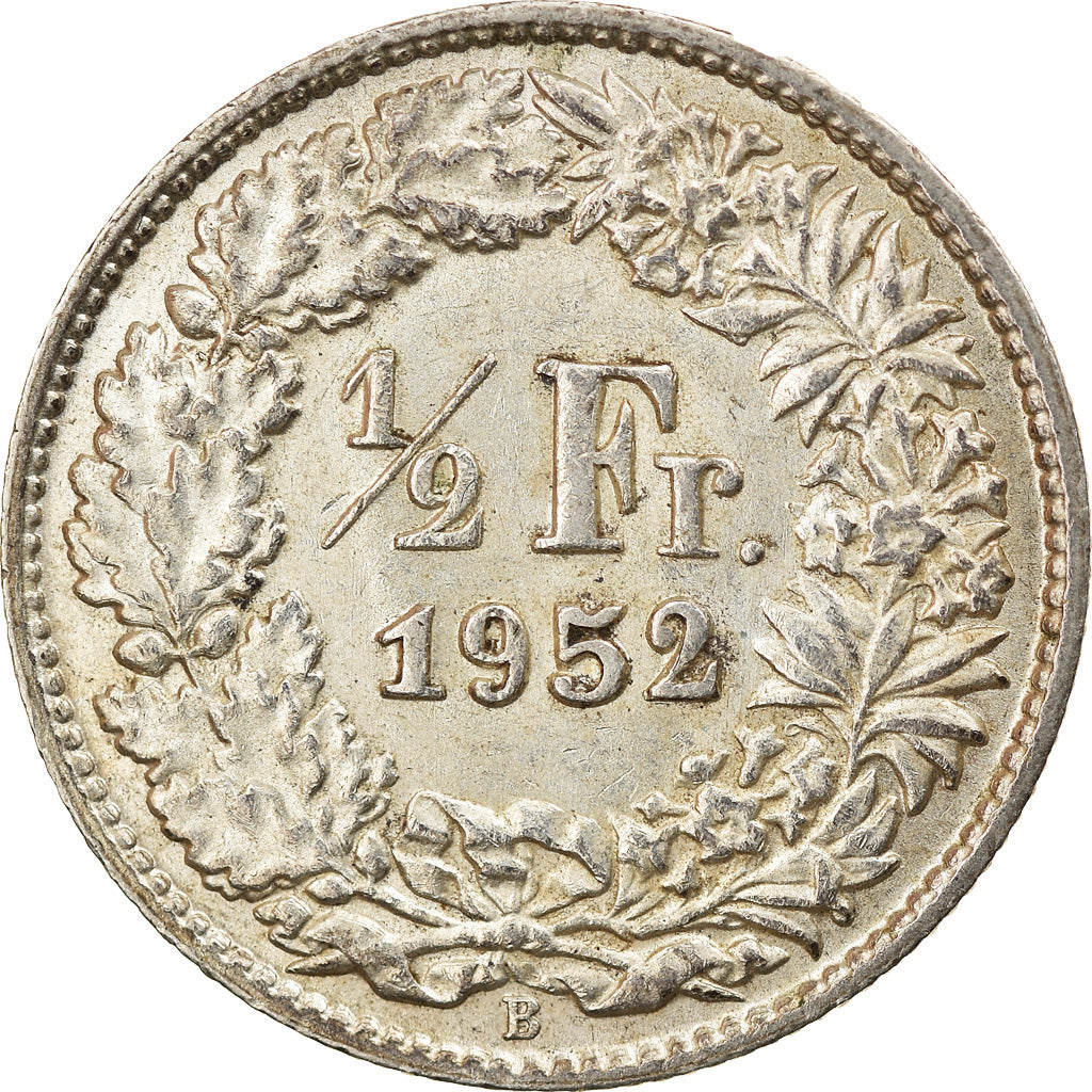 Coin, Switzerland, 1/2 Franc, 1952, Bern, AU(55-58), Silver, KM:23