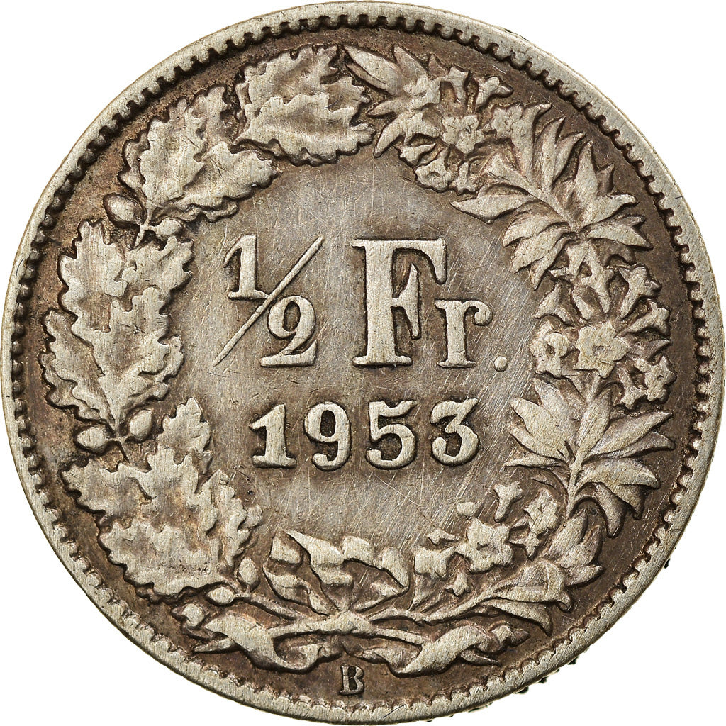 Coin, Switzerland, 1/2 Franc, 1953, Bern, VF(30-35), Silver, KM:23