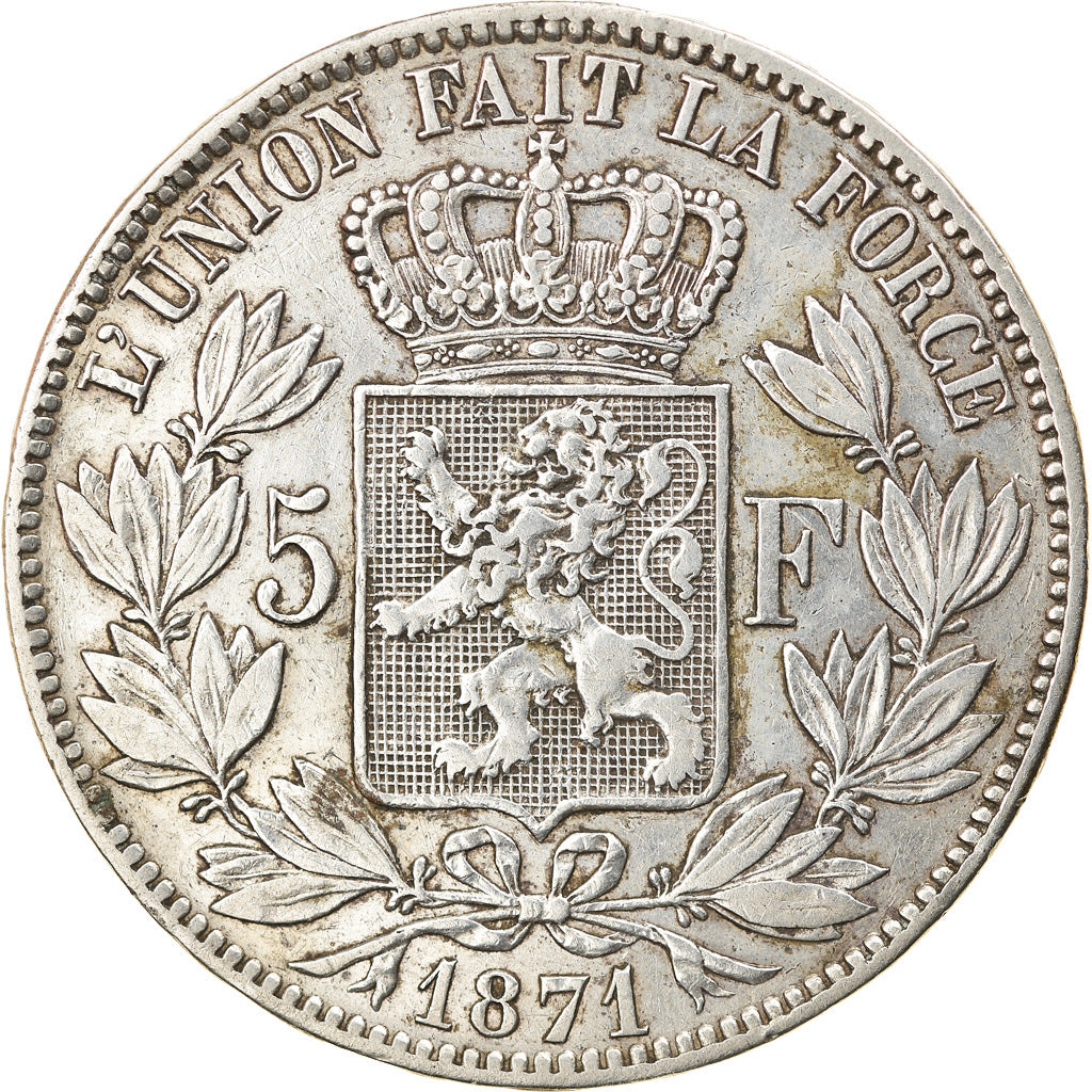 Coin, Belgium, Leopold II, 5 Francs, 5 Frank, 1871, EF(40-45), Silver, KM:24