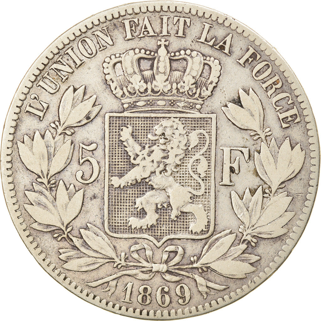 Münze, Belgien, Leopold II, 5 Francs, 5 Frank, 1869, S+, Silber, KM:24