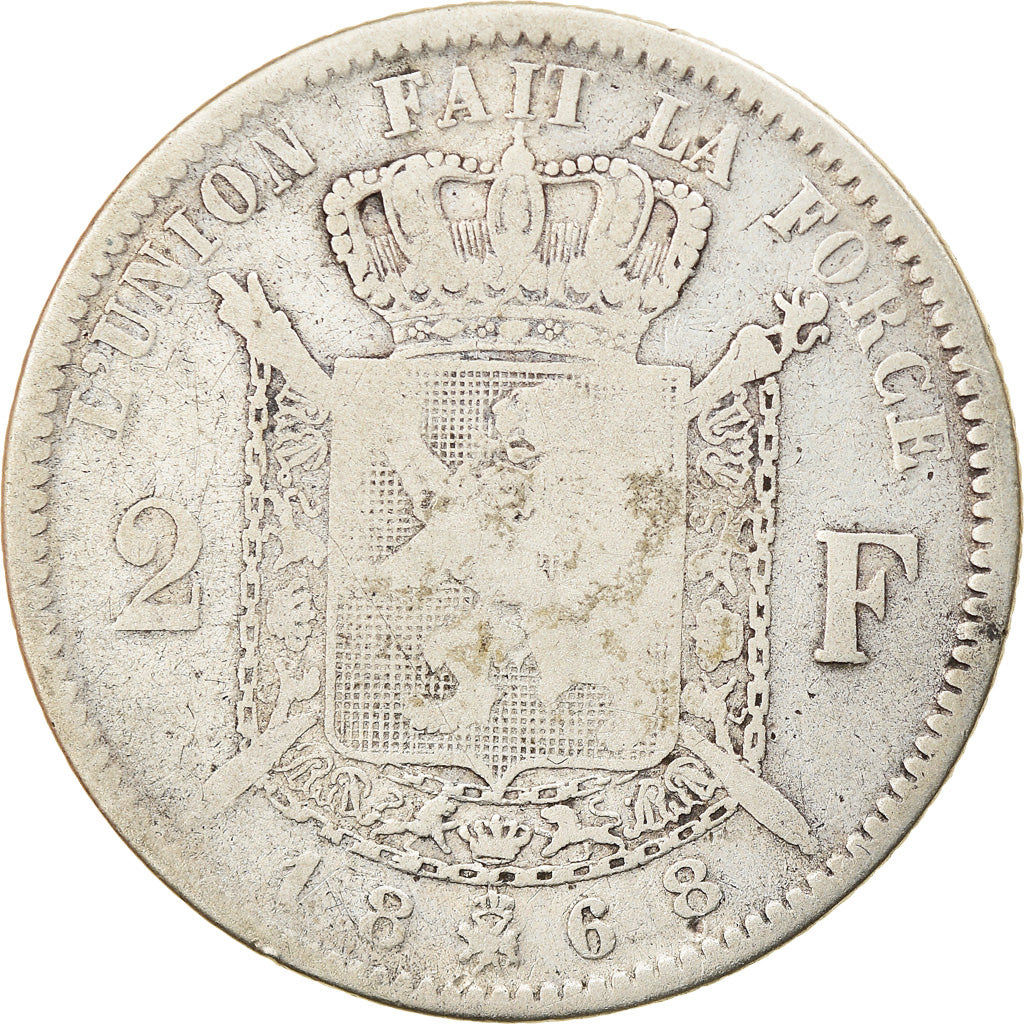 Coin, Belgium, Leopold II, 2 Francs, 2 Frank, 1868, VF(20-25), Silver, KM:30.1