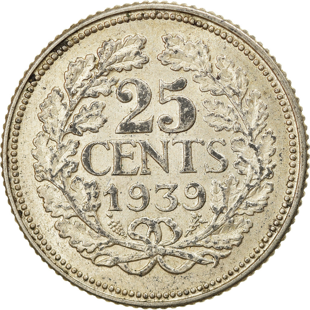 Coin, Netherlands, Wilhelmina I, 25 Cents, 1939, EF(40-45), Silver, KM:164