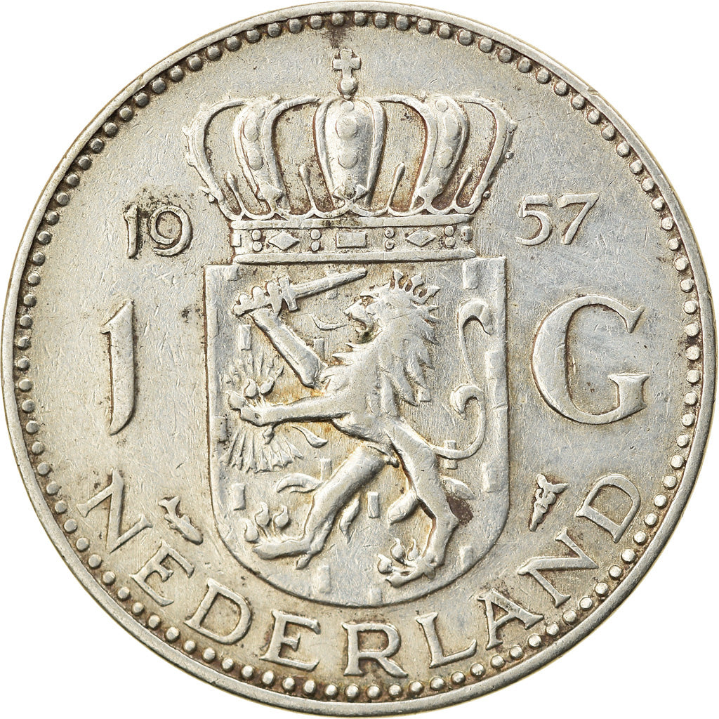 Munten, Nederland, Juliana, Gulden, 1957, FR+, Zilver, KM:184