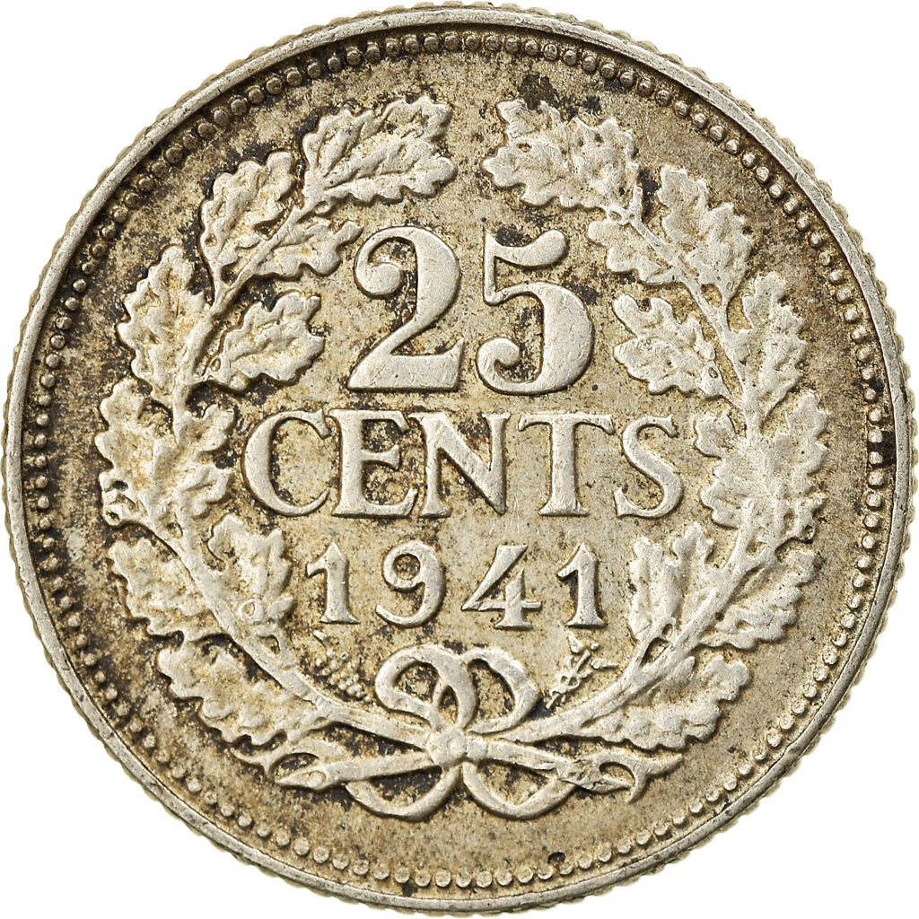 Munten, Nederland, Wilhelmina I, 25 Cents, 1941, ZF, Zilver, KM:164