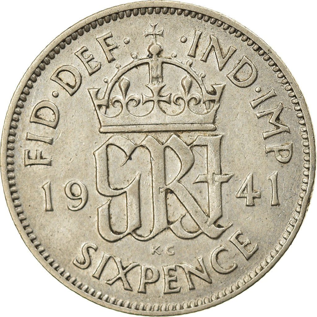Coin, Great Britain, George VI, 6 Pence, 1941, EF(40-45), Silver, KM:852