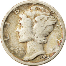 Coin, United States, Mercury Dime, Dime, 1934, U.S. Mint, Philadelphia