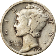 Coin, United States, Mercury Dime, Dime, 1939, U.S. Mint, Philadelphia