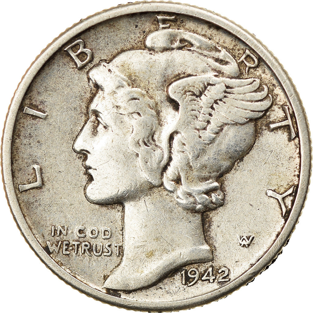 Coin, United States, Mercury Dime, Dime, 1942, U.S. Mint, Philadelphia